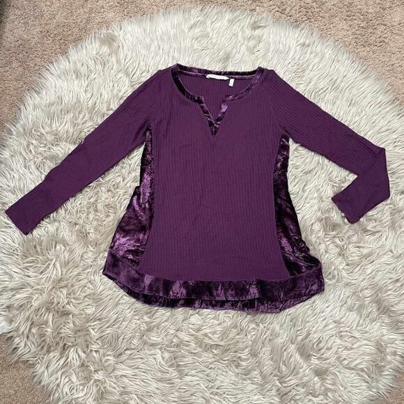 Soft Surroundings Alistair waffle knit blouse with velvet panels size small - Picture 1 of 6
